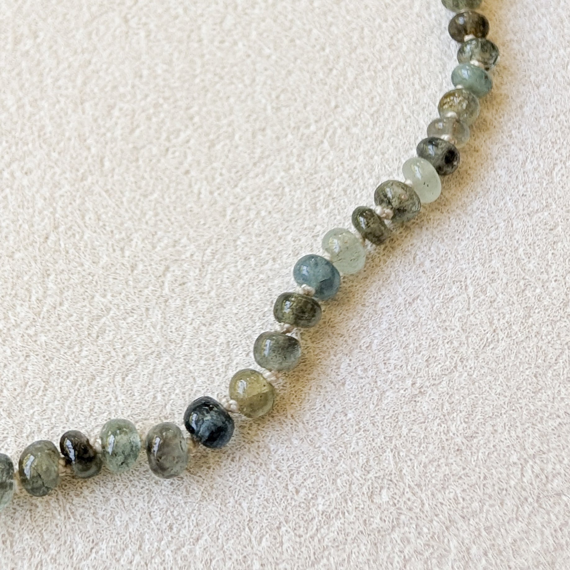 Moss Aquamarine Hand-Knotted Silk Necklace