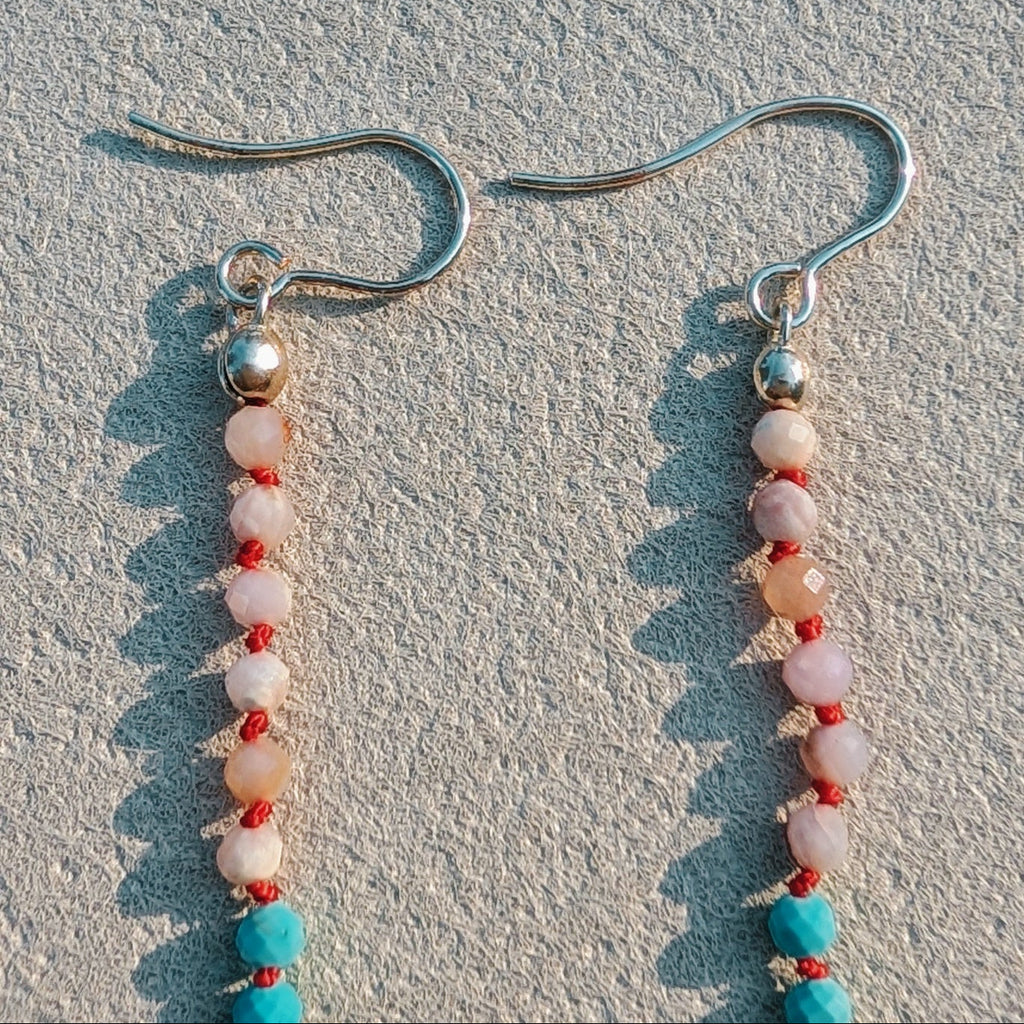 Hand-Knotted Pink Opal & Turquoise Earrings